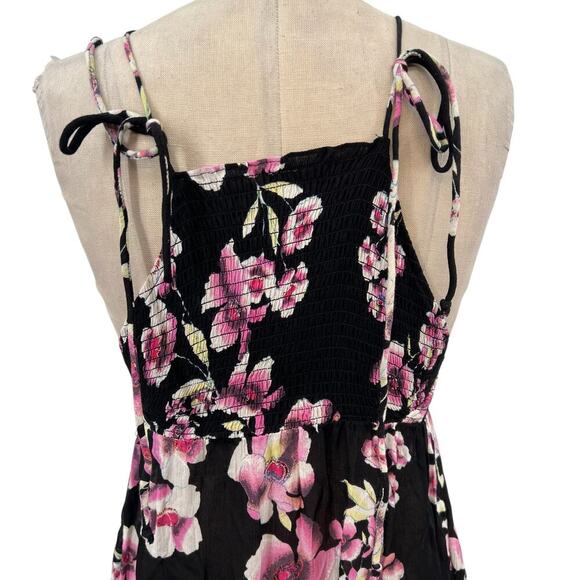 Free People Garden Party Maxi Dress Black Pink Floral Print Smocked Size XS - Picture 10 of 14